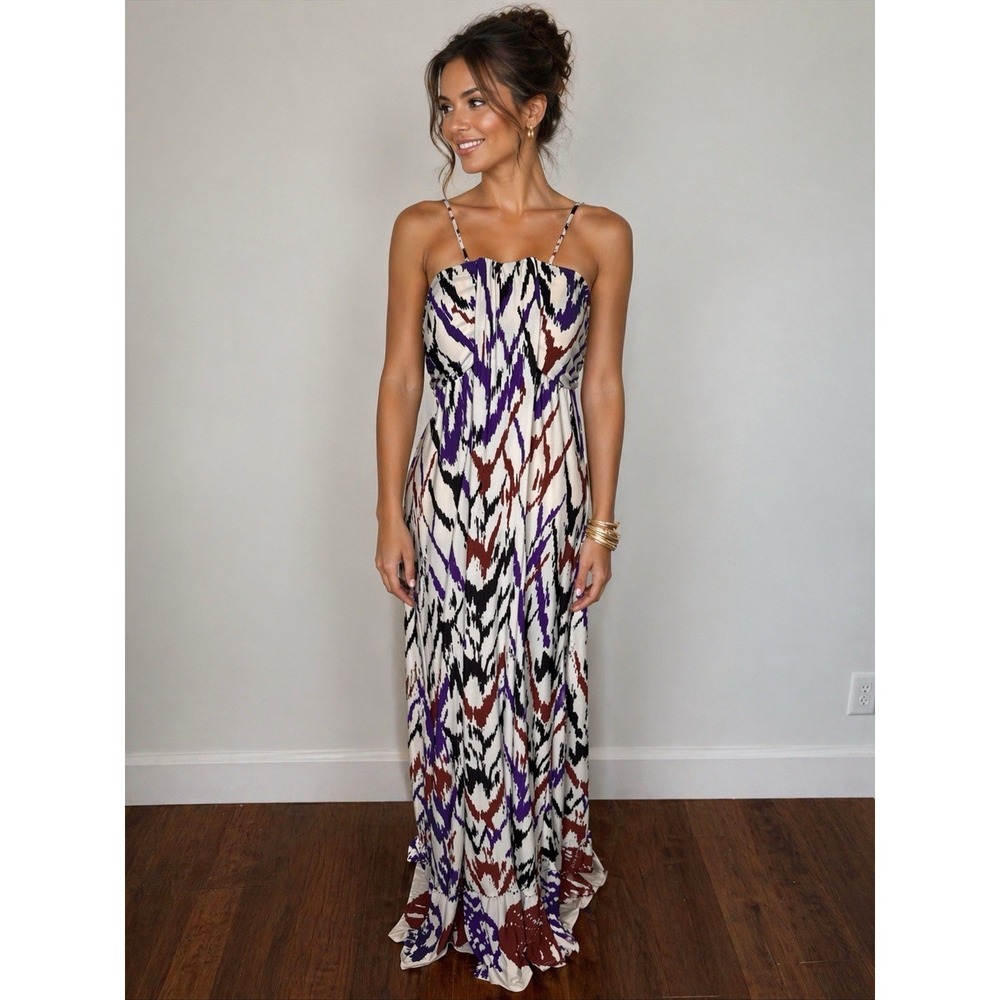 Animal Print Tiered Halter Maxi Dress L Drape Beach Stretch Party Date Night AOP